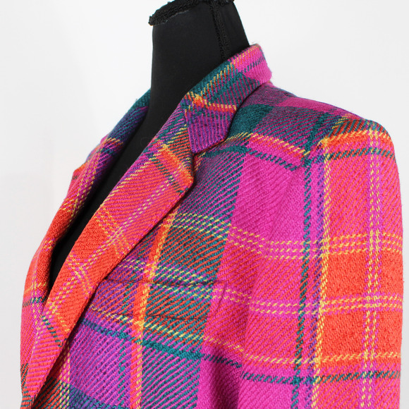 Ralph Lauren Woven Plaid Blazer Multicolor Pink Silk Wool Single Breasted Sz 14 - Picture 3 of 6